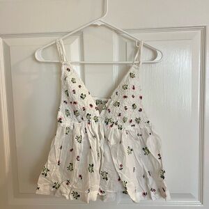 Floral Embroidered White Top Free People